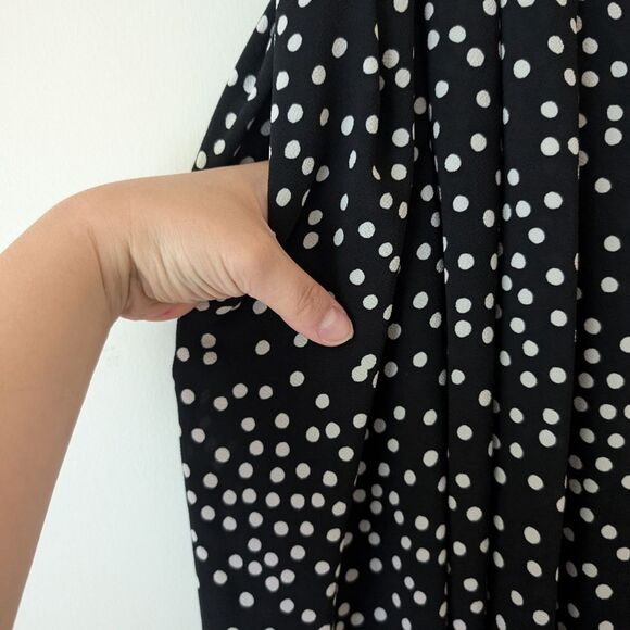 Talbots Polka Dot Navy Midi Skirt Cloth Covered Buttons Size 12 - Picture 4 of 10